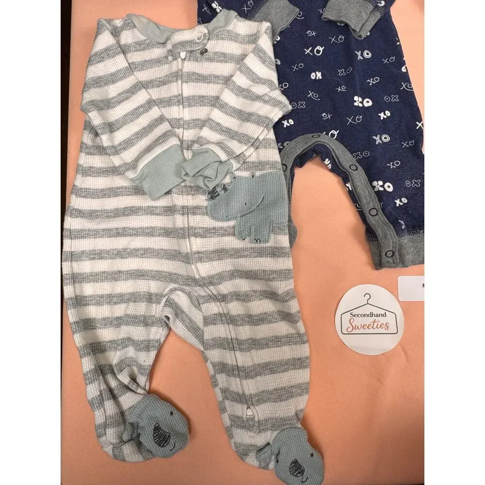 Baby Boy Newborn Sleepers Bundle 7 Pc Footed Pajamas Hooded Romper Lot SKU #950